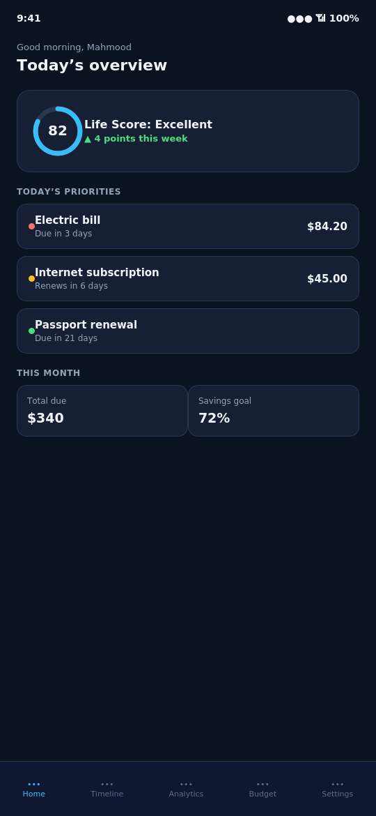Duvello AI home screen showing today's due bills